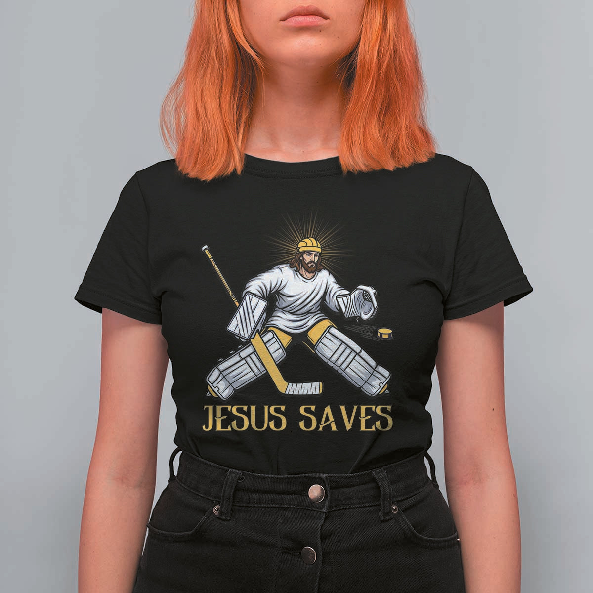 Jesus Saves T Shirt For Women Funny Christian Ice Hockey Goalie Gift - Wonder Print Shop