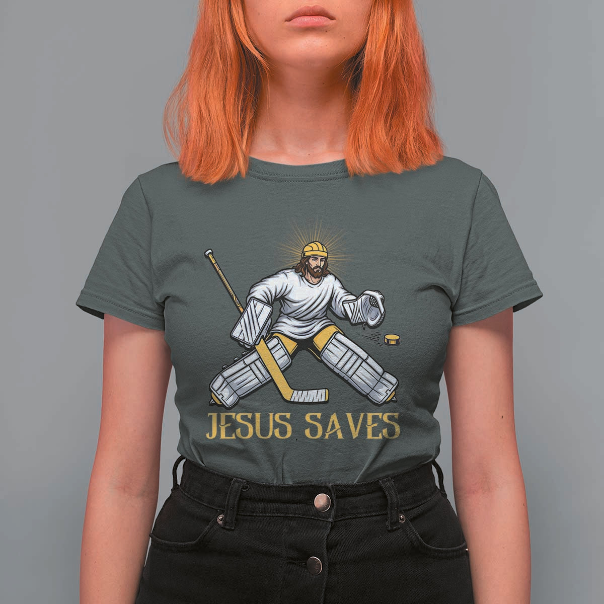 Jesus Saves T Shirt For Women Funny Christian Ice Hockey Goalie Gift - Wonder Print Shop