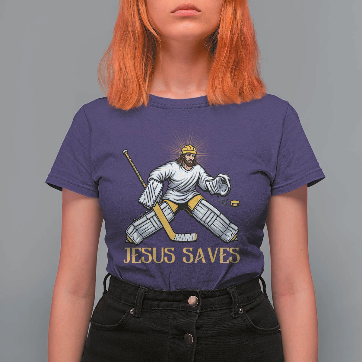 Jesus Saves T Shirt For Women Funny Christian Ice Hockey Goalie Gift - Wonder Print Shop