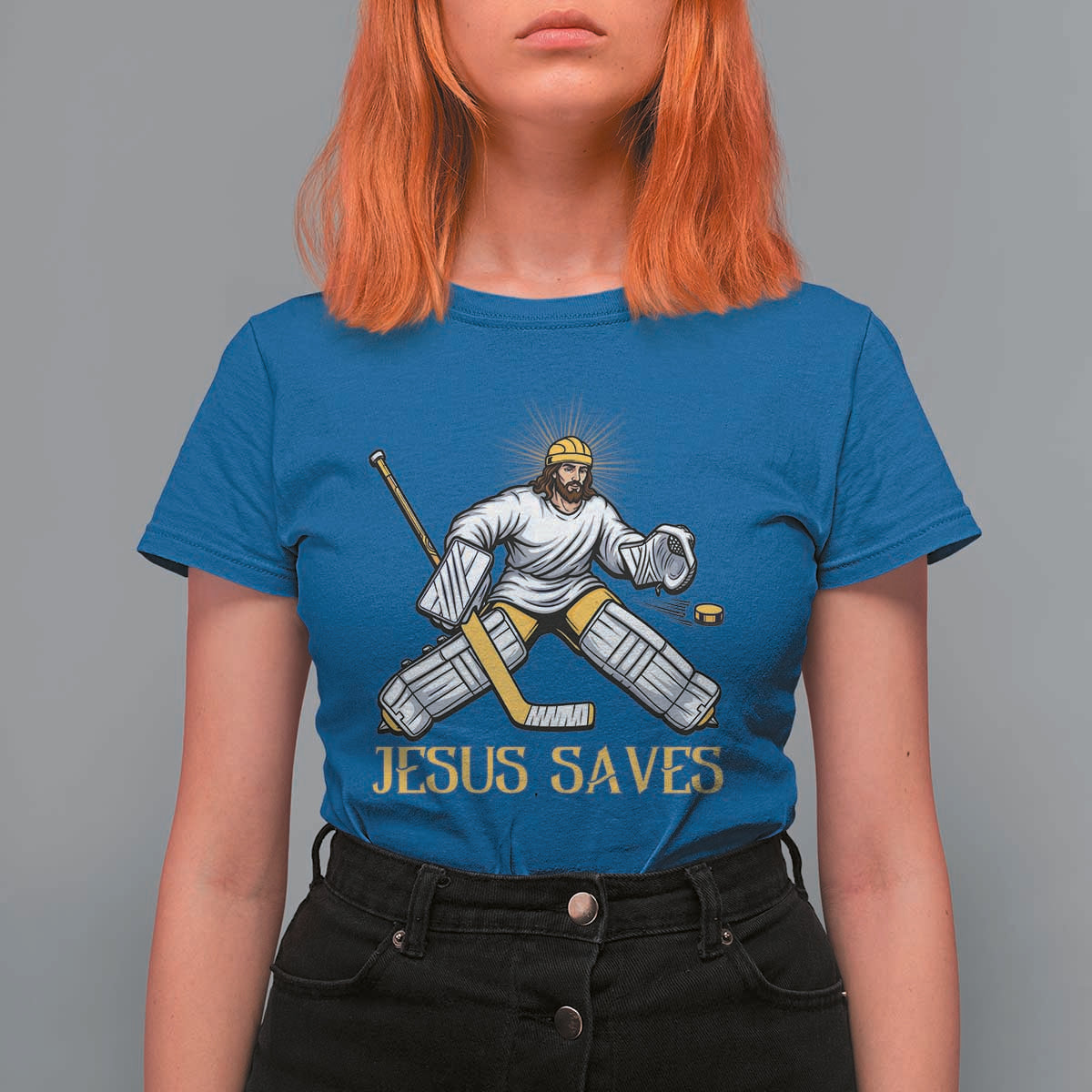 Jesus Saves T Shirt For Women Funny Christian Ice Hockey Goalie Gift - Wonder Print Shop