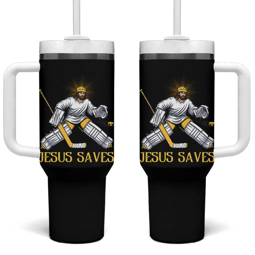 Jesus Saves Tumbler With Handle Funny Christian Ice Hockey Goalie Gift - Wonder Print Shop
