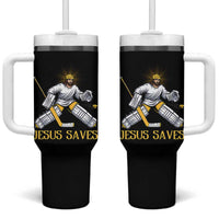 Jesus Saves Tumbler With Handle Funny Christian Ice Hockey Goalie Gift - Wonder Print Shop