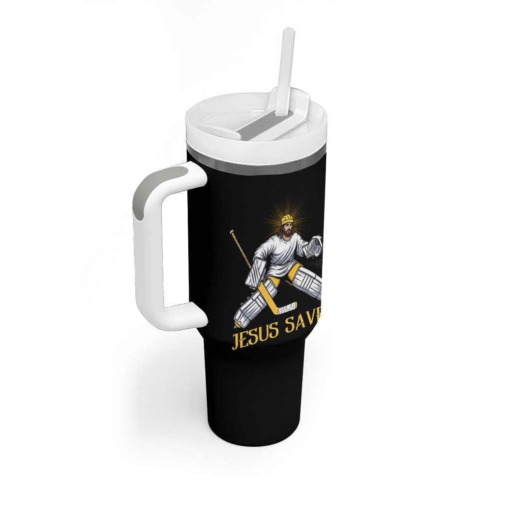 Jesus Saves Tumbler With Handle Funny Christian Ice Hockey Goalie Gift - Wonder Print Shop