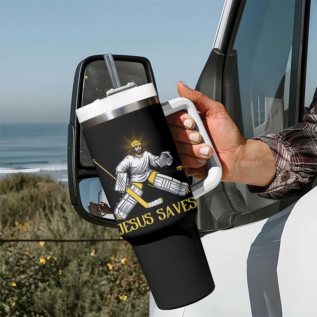 Jesus Saves Tumbler With Handle Funny Christian Ice Hockey Goalie Gift - Wonder Print Shop