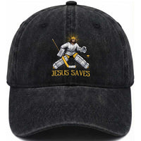 Jesus Saves Washed Cotton Baseball Cap Funny Christian Ice Hockey Goalie Gift