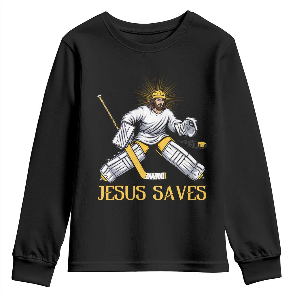 Jesus Saves Youth Sweatshirt Funny Christian Ice Hockey Goalie Gift - Wonder Print Shop