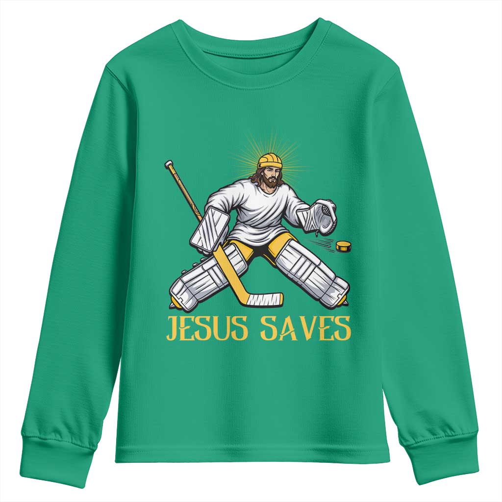 Jesus Saves Youth Sweatshirt Funny Christian Ice Hockey Goalie Gift - Wonder Print Shop