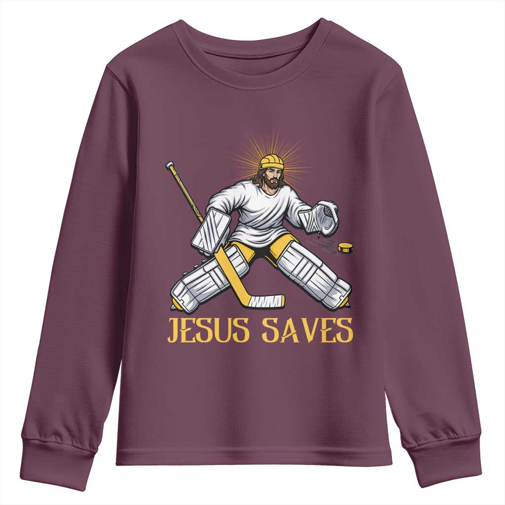 Jesus Saves Youth Sweatshirt Funny Christian Ice Hockey Goalie Gift - Wonder Print Shop