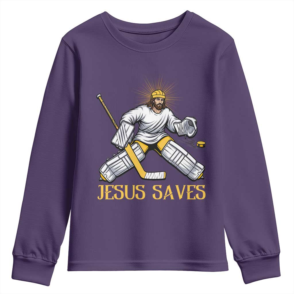 Jesus Saves Youth Sweatshirt Funny Christian Ice Hockey Goalie Gift - Wonder Print Shop