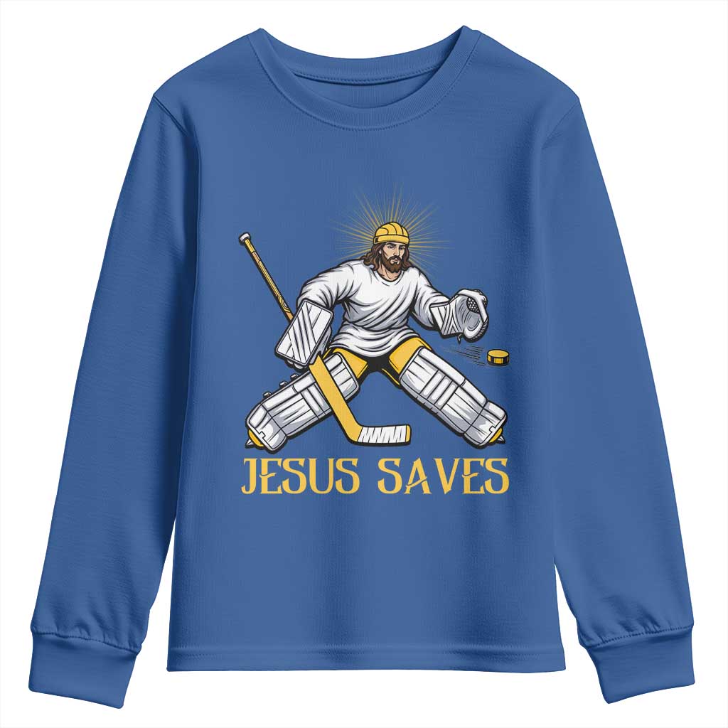 Jesus Saves Youth Sweatshirt Funny Christian Ice Hockey Goalie Gift - Wonder Print Shop