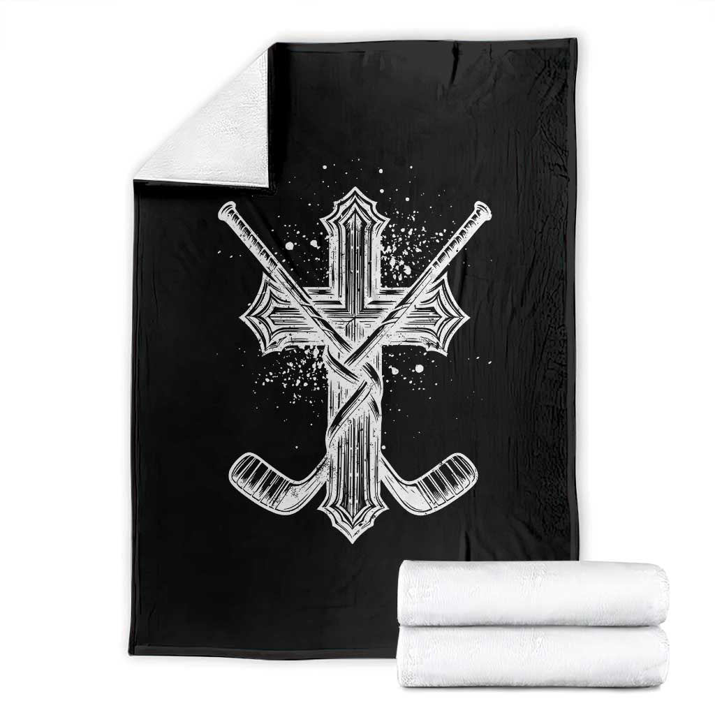 Faith Family Hockey Cross Throw Blanket Religious Ice Hockey Lover Gift - Wonder Print Shop