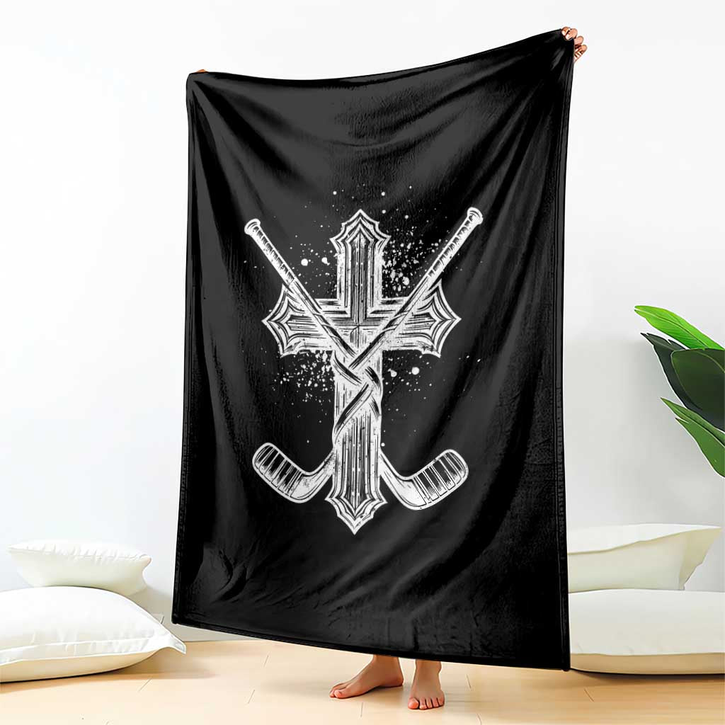 Faith Family Hockey Cross Throw Blanket Religious Ice Hockey Lover Gift - Wonder Print Shop