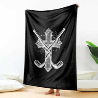 Faith Family Hockey Cross Throw Blanket Religious Ice Hockey Lover Gift - Wonder Print Shop