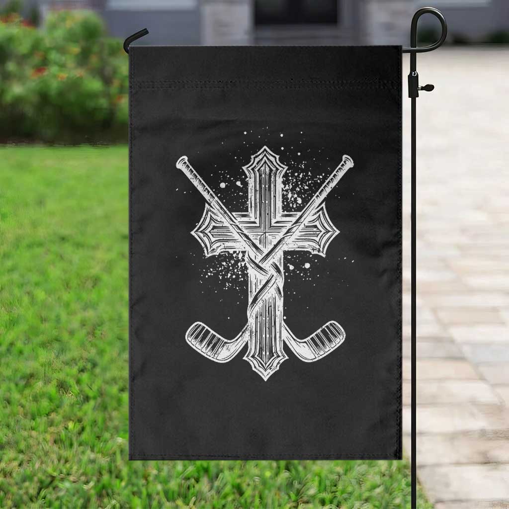 Faith Family Hockey Cross Garden Flag Religious Ice Hockey Lover Gift - Wonder Print Shop