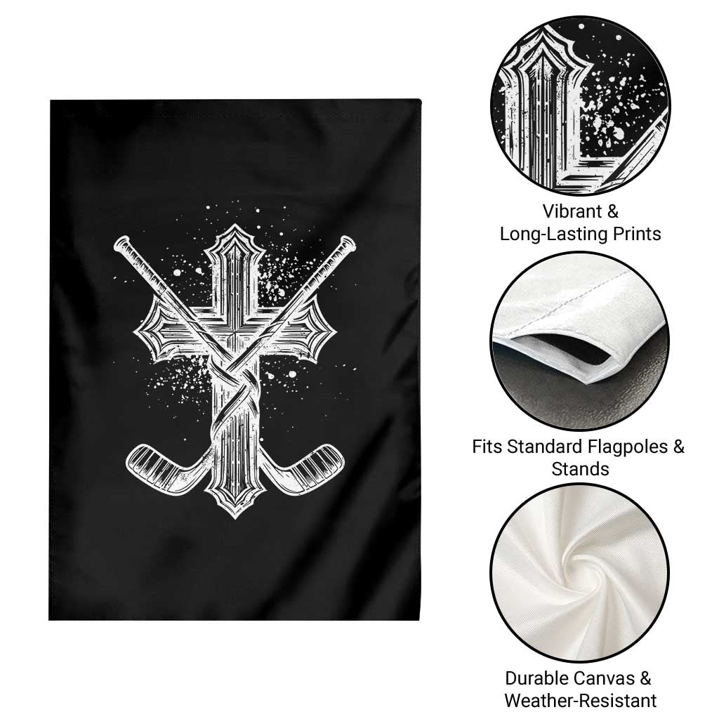 Faith Family Hockey Cross Garden Flag Religious Ice Hockey Lover Gift - Wonder Print Shop