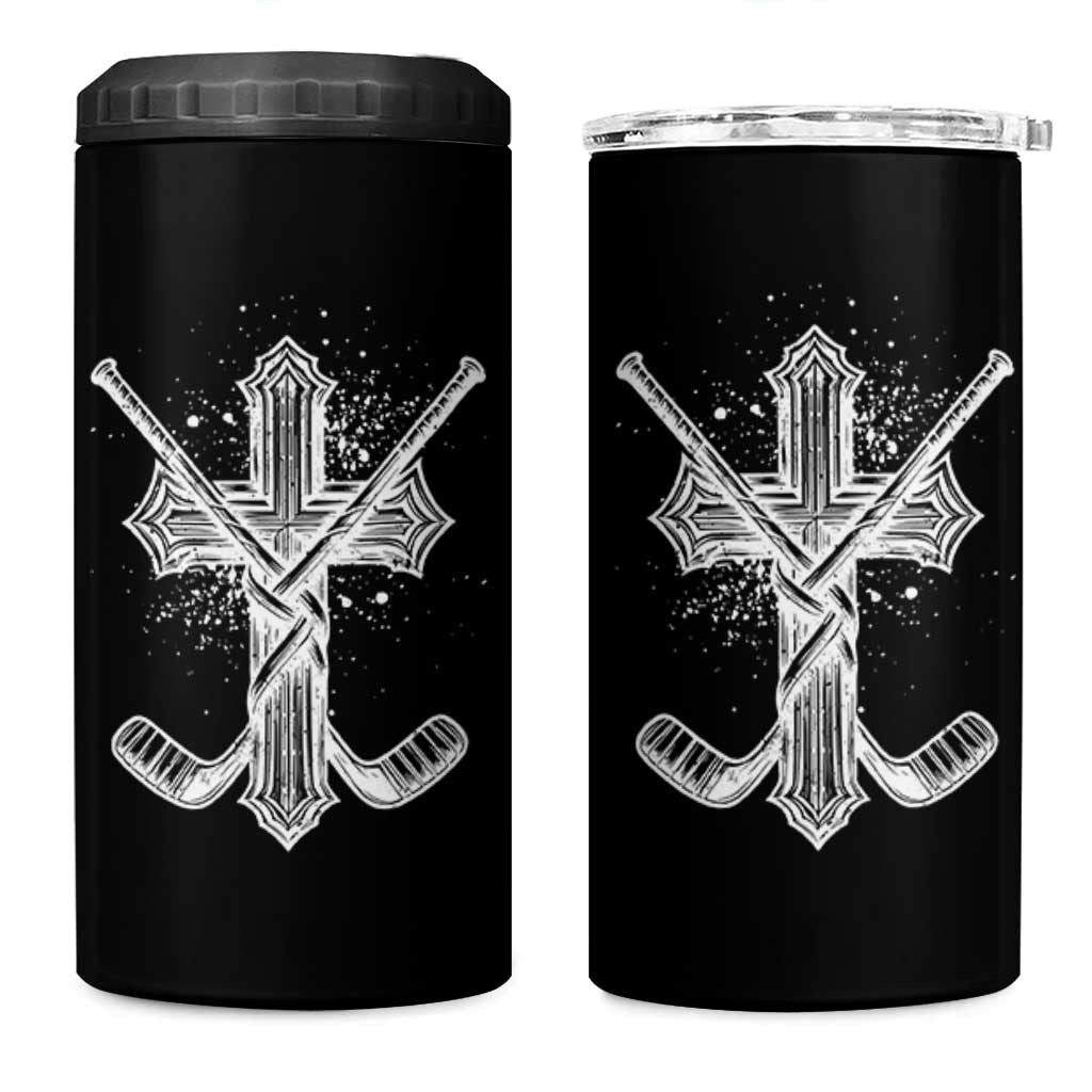 Faith Family Hockey Cross 4 in 1 Can Cooler Tumbler Religious Ice Hockey Lover Gift - Wonder Print Shop
