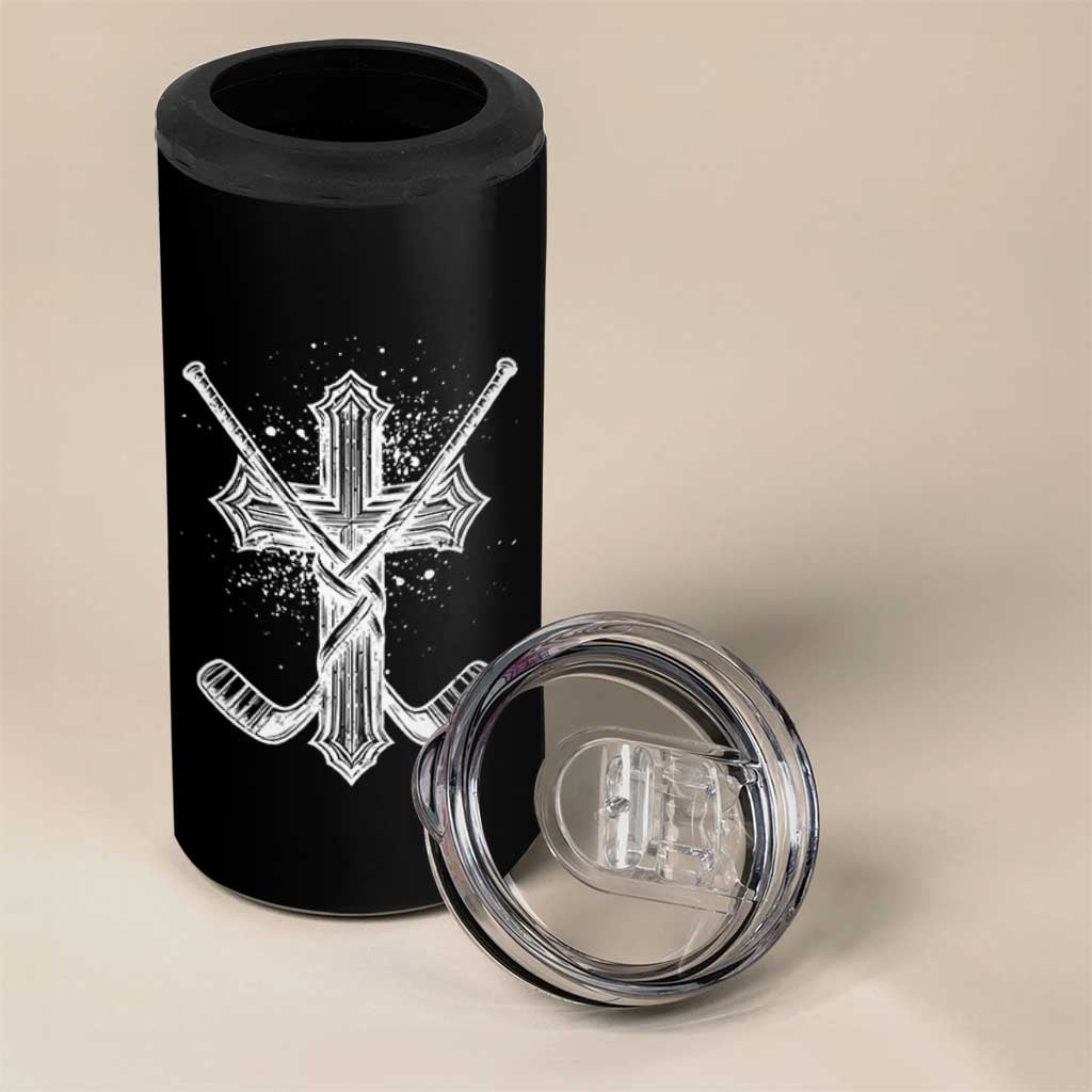 Faith Family Hockey Cross 4 in 1 Can Cooler Tumbler Religious Ice Hockey Lover Gift - Wonder Print Shop