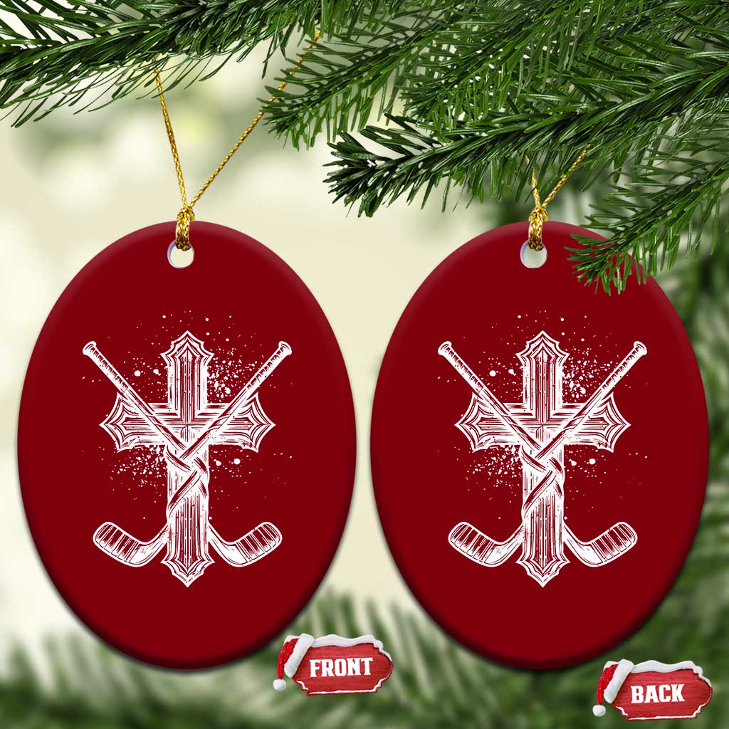 Faith Family Hockey Cross Ceramic Ornament Religious Ice Hockey Lover Gift - Wonder Print Shop