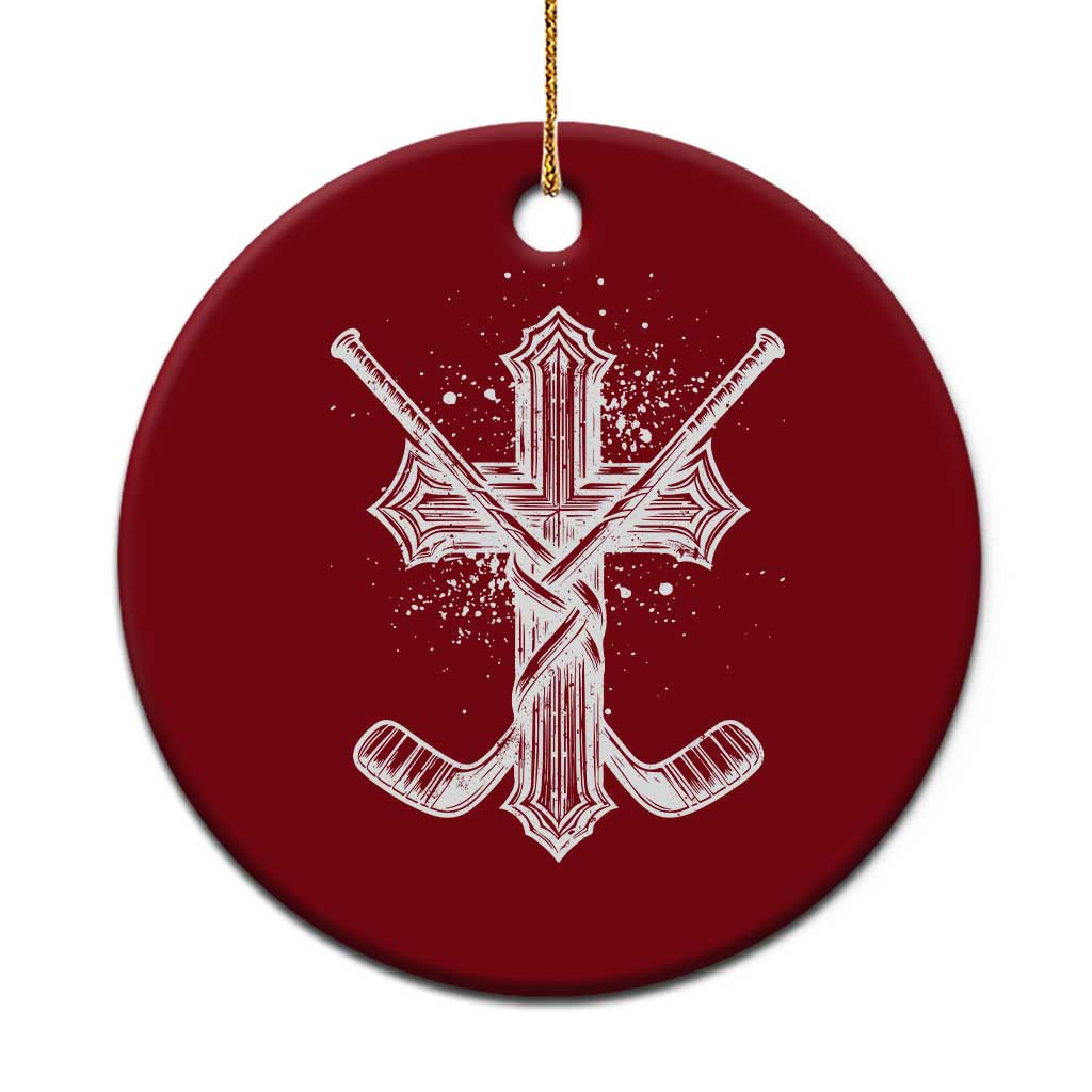 Faith Family Hockey Cross Ceramic Ornament Religious Ice Hockey Lover Gift - Wonder Print Shop