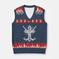 Faith Family Hockey Cross V-Neck Knit Sweater Vest Religious Ice Hockey Lover Gift - Wonder Print Shop