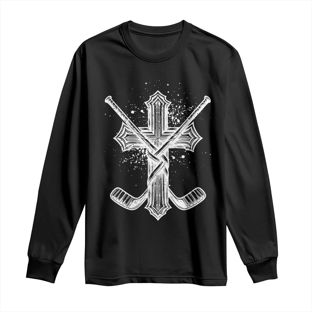 Faith Family Hockey Cross Long Sleeve Shirt Religious Ice Hockey Lover Gift - Wonder Print Shop
