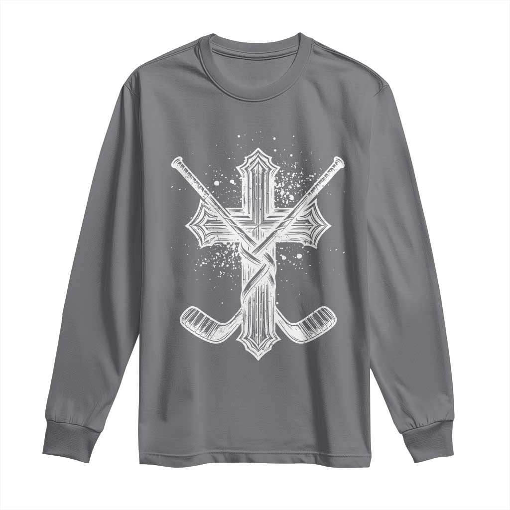 Faith Family Hockey Cross Long Sleeve Shirt Religious Ice Hockey Lover Gift - Wonder Print Shop