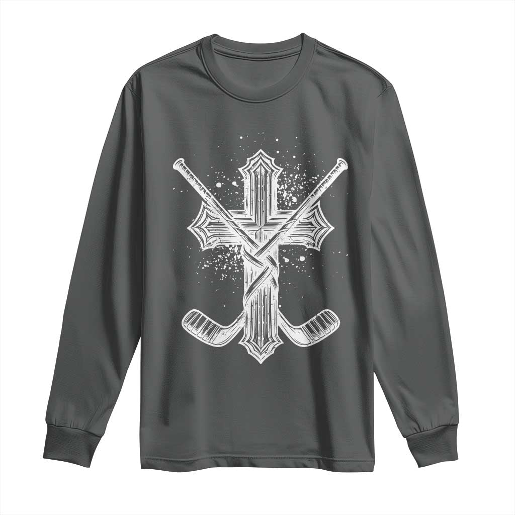 Faith Family Hockey Cross Long Sleeve Shirt Religious Ice Hockey Lover Gift - Wonder Print Shop
