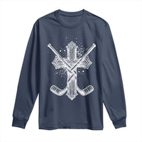 Faith Family Hockey Cross Long Sleeve Shirt Religious Ice Hockey Lover Gift - Wonder Print Shop