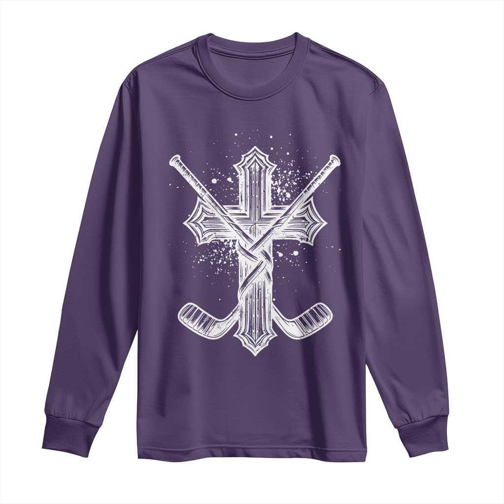 Faith Family Hockey Cross Long Sleeve Shirt Religious Ice Hockey Lover Gift - Wonder Print Shop