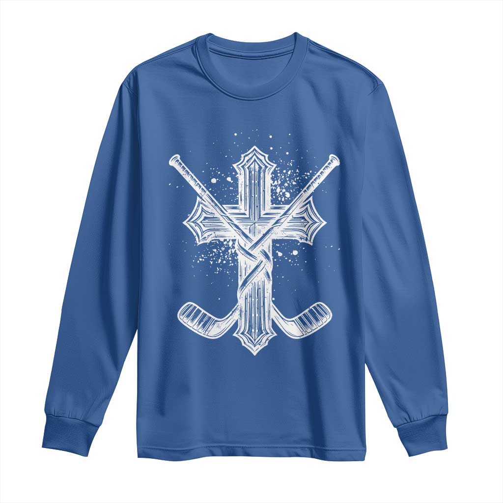 Faith Family Hockey Cross Long Sleeve Shirt Religious Ice Hockey Lover Gift - Wonder Print Shop