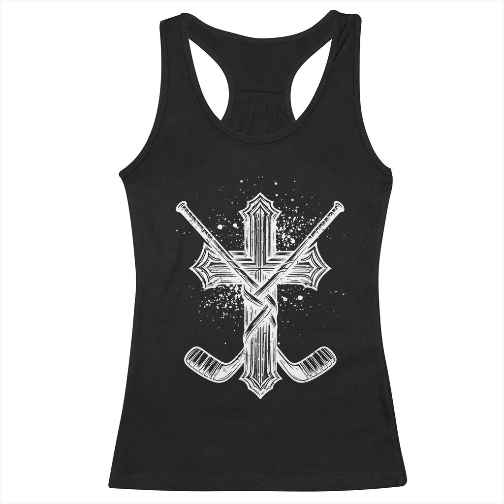 Faith Family Hockey Cross Racerback Tank Top Religious Ice Hockey Lover Gift - Wonder Print Shop