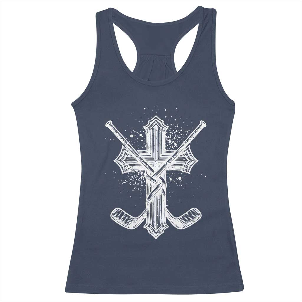 Faith Family Hockey Cross Racerback Tank Top Religious Ice Hockey Lover Gift - Wonder Print Shop