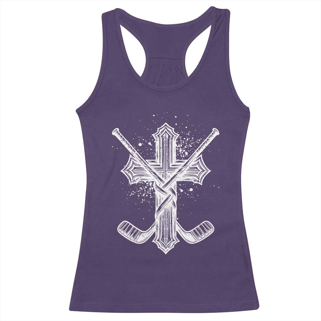 Faith Family Hockey Cross Racerback Tank Top Religious Ice Hockey Lover Gift - Wonder Print Shop