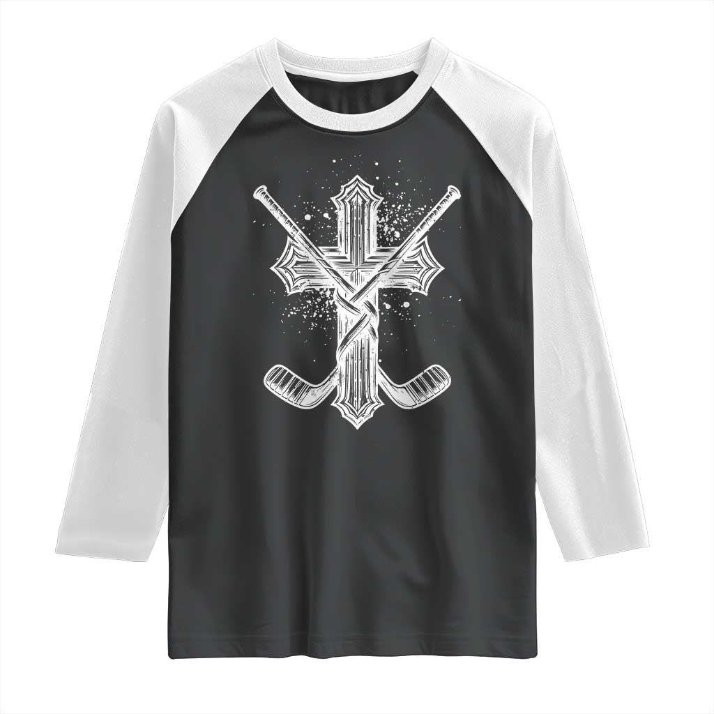 Faith Family Hockey Cross Raglan Shirt Religious Ice Hockey Lover Gift - Wonder Print Shop