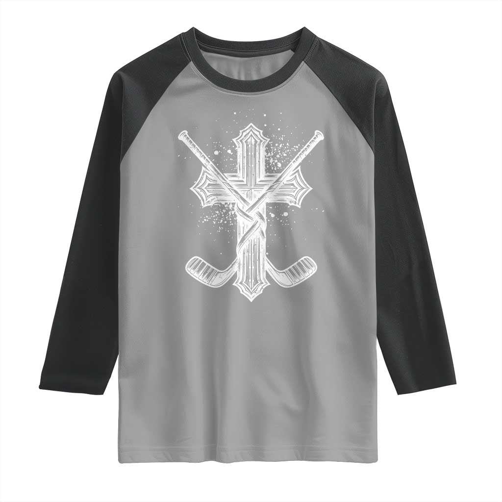 Faith Family Hockey Cross Raglan Shirt Religious Ice Hockey Lover Gift - Wonder Print Shop