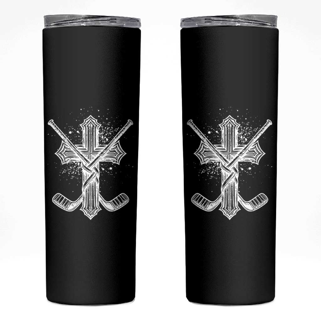 Faith Family Hockey Cross Skinny Tumbler Religious Ice Hockey Lover Gift - Wonder Print Shop