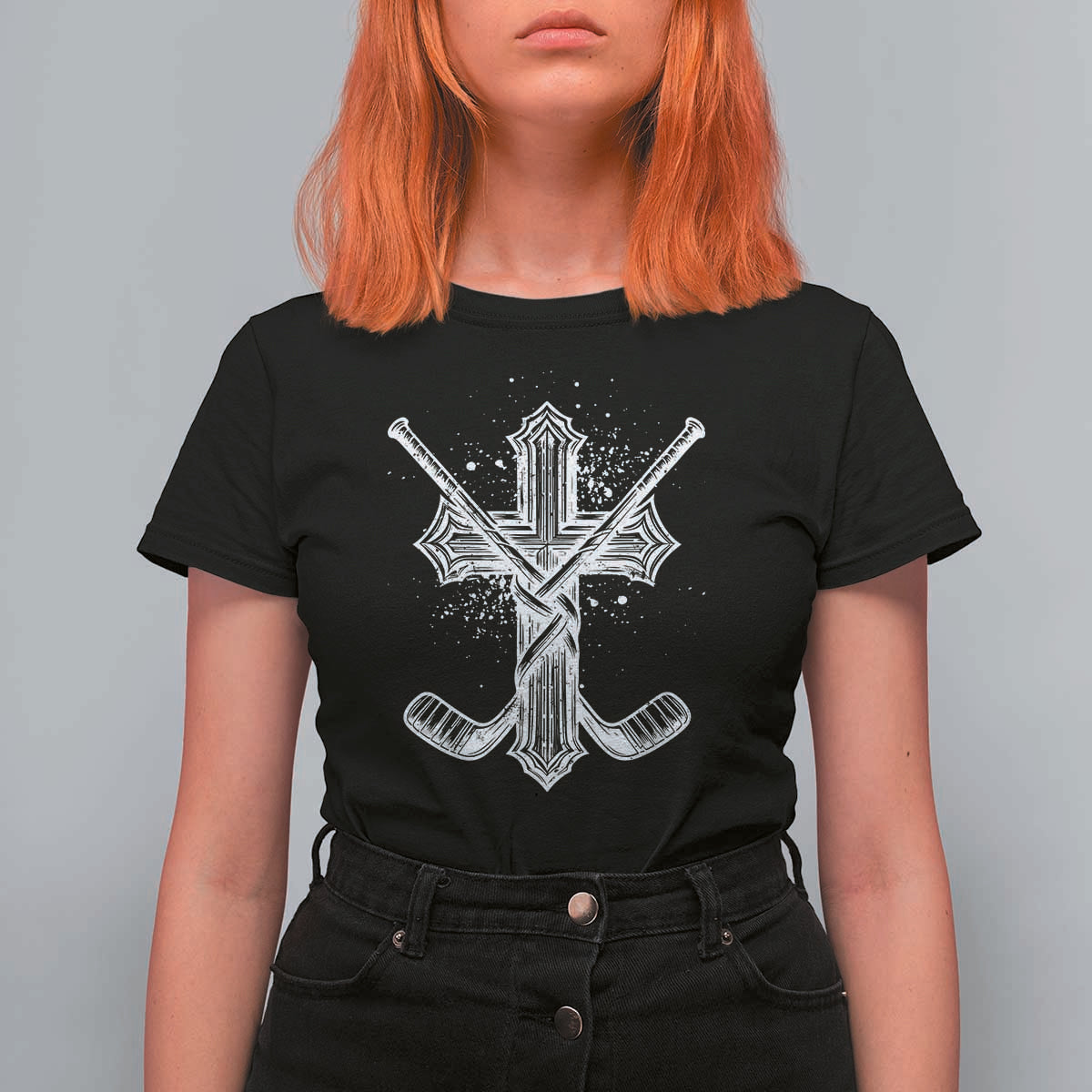 Faith Family Hockey Cross T Shirt For Women Religious Ice Hockey Lover Gift - Wonder Print Shop