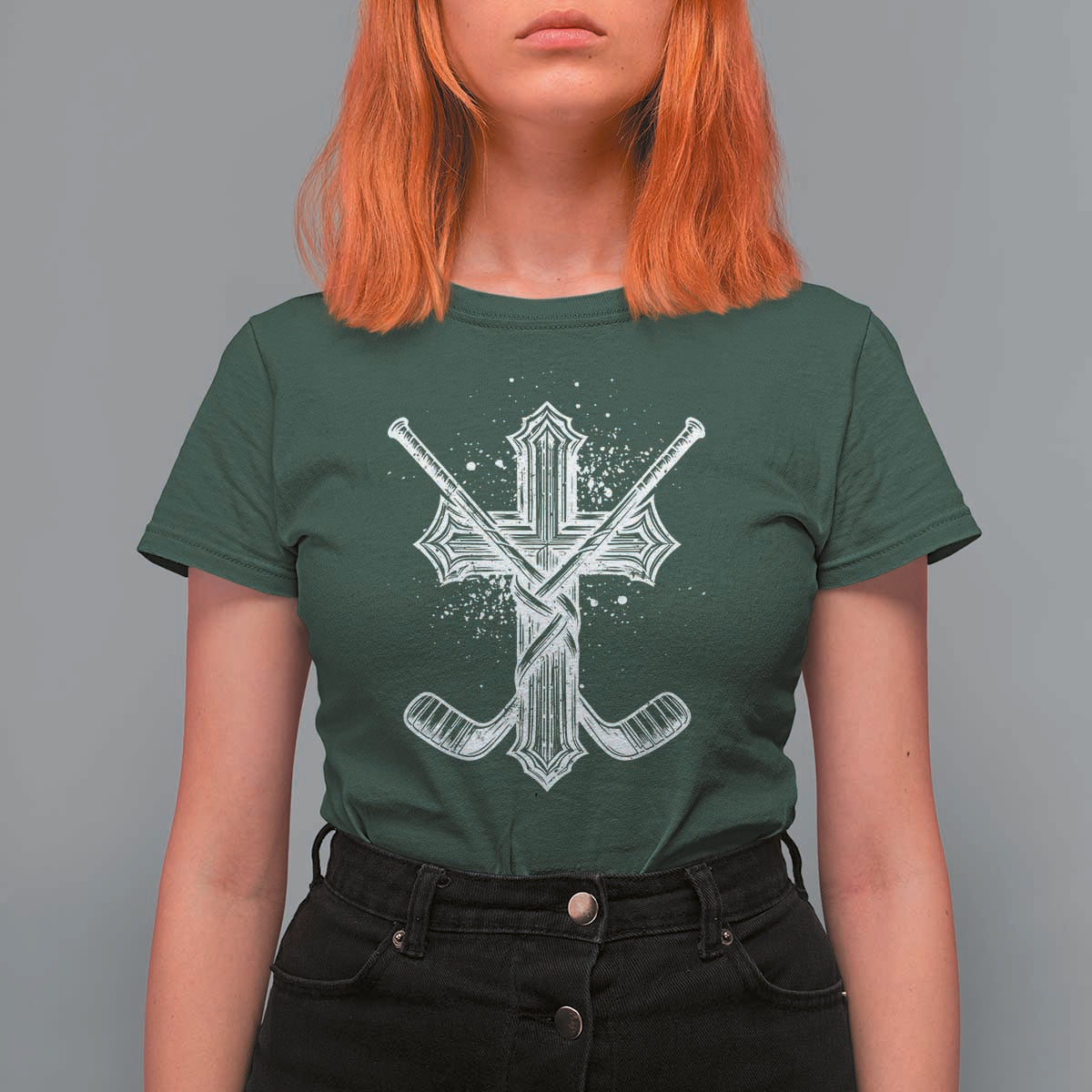 Faith Family Hockey Cross T Shirt For Women Religious Ice Hockey Lover Gift - Wonder Print Shop
