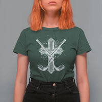 Faith Family Hockey Cross T Shirt For Women Religious Ice Hockey Lover Gift - Wonder Print Shop