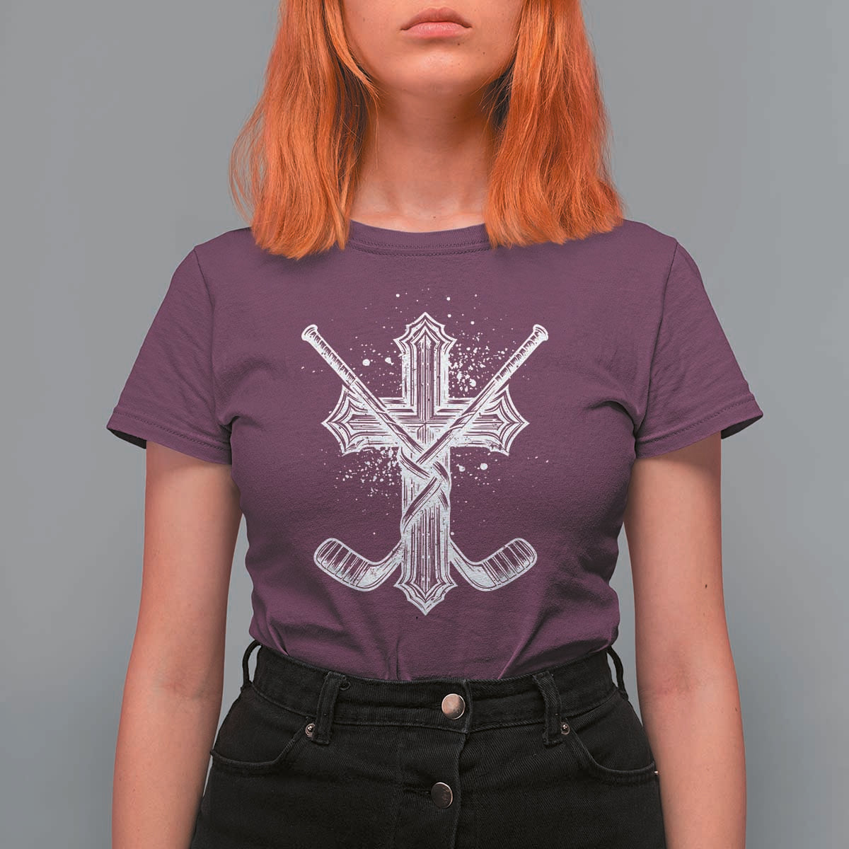 Faith Family Hockey Cross T Shirt For Women Religious Ice Hockey Lover Gift - Wonder Print Shop