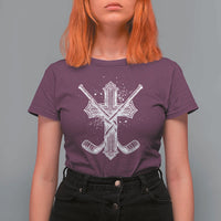 Faith Family Hockey Cross T Shirt For Women Religious Ice Hockey Lover Gift - Wonder Print Shop