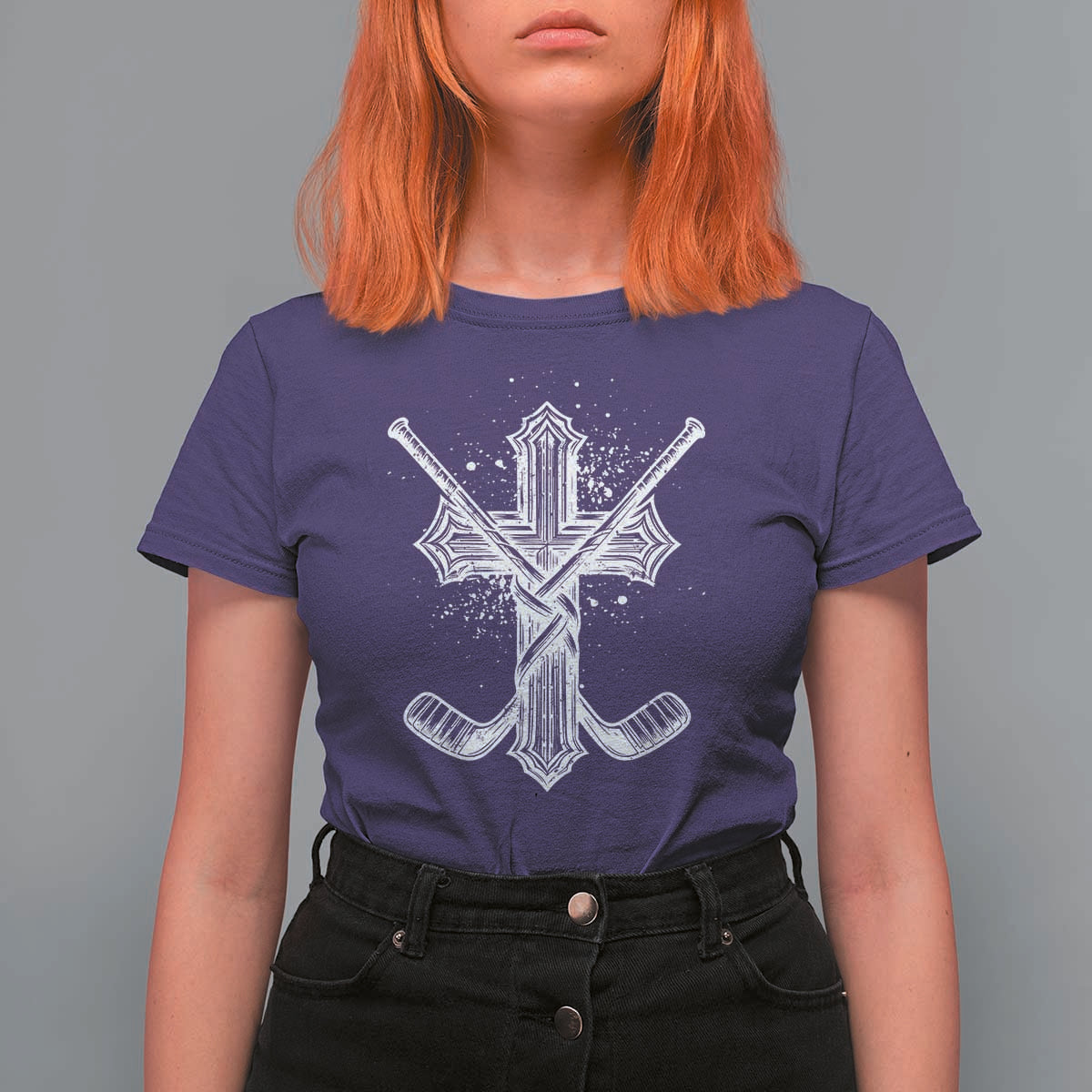 Faith Family Hockey Cross T Shirt For Women Religious Ice Hockey Lover Gift - Wonder Print Shop