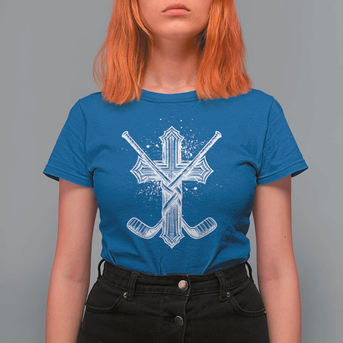 Faith Family Hockey Cross T Shirt For Women Religious Ice Hockey Lover Gift - Wonder Print Shop