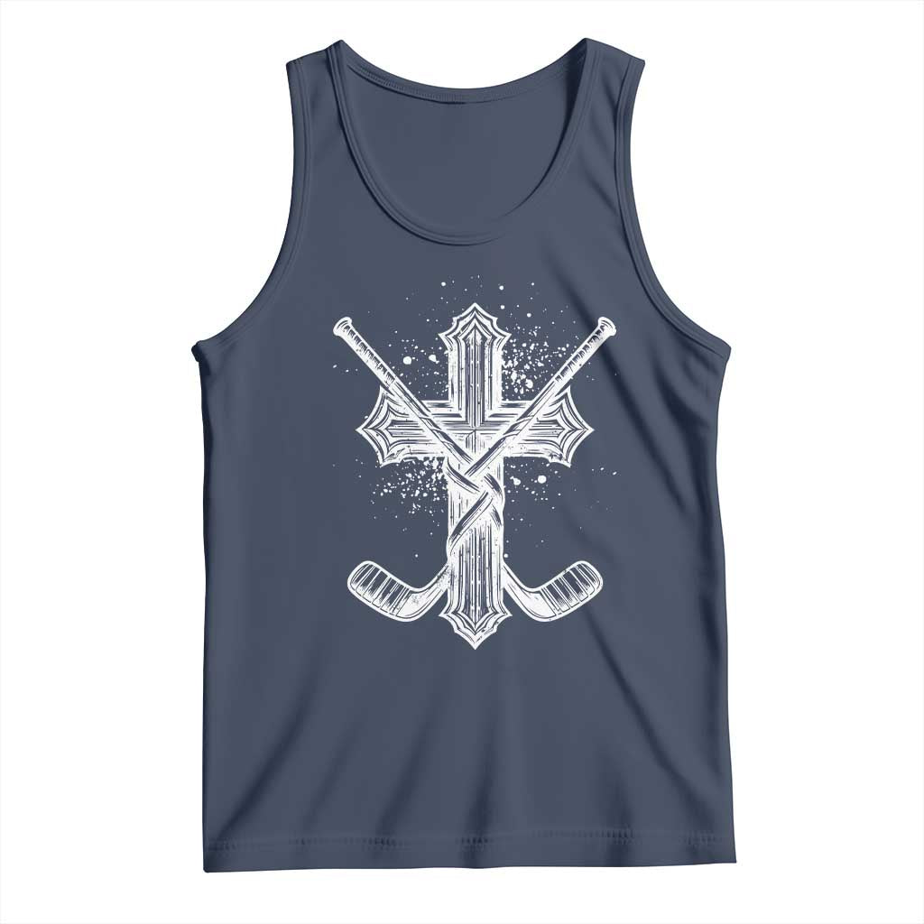 Faith Family Hockey Cross Tank Top Religious Ice Hockey Lover Gift - Wonder Print Shop