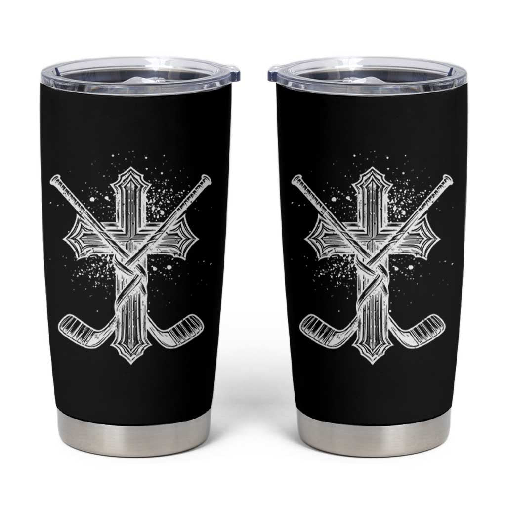 Faith Family Hockey Cross Tumbler Cup Religious Ice Hockey Lover Gift - Wonder Print Shop