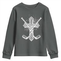 Faith Family Hockey Cross Youth Sweatshirt Religious Ice Hockey Lover Gift - Wonder Print Shop