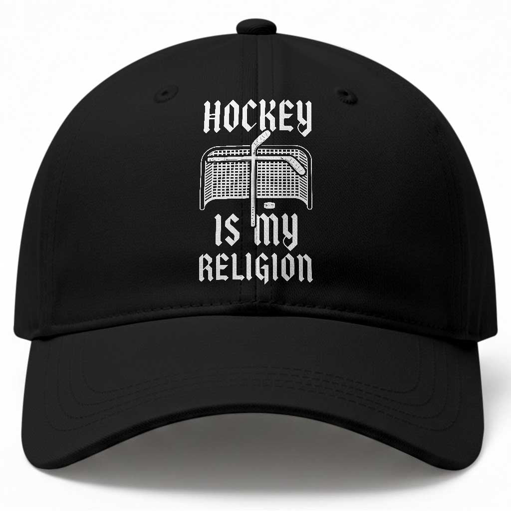 Hockey Is My Religion Baseball Cap Funny Christian Goalie Gift