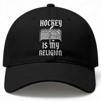 Hockey Is My Religion Baseball Cap Funny Christian Goalie Gift