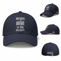 Hockey Is My Religion Baseball Cap Funny Christian Goalie Gift