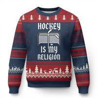 Hockey Is My Religion Ugly Christmas Sweater Funny Christian Goalie Gift - Wonder Print Shop